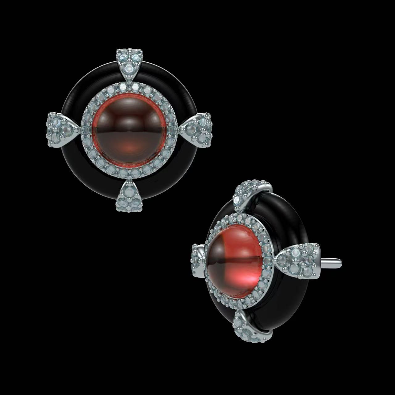 Cabochon-cut Platinum StudEarrings