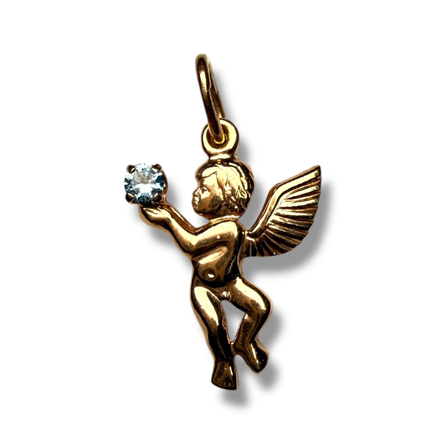 14k gold putto topaz pendant