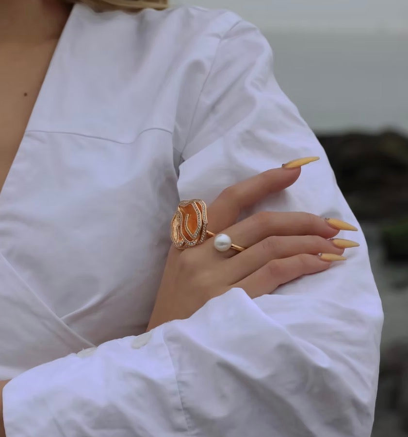 Quintessence Large Flower Ring with Pearl