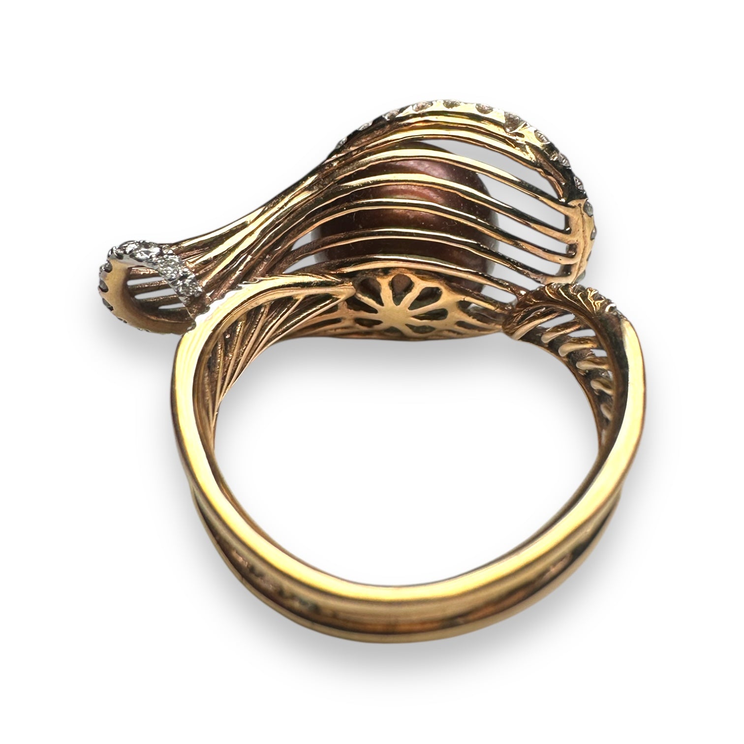 Brown pearl and diamond gold engagement aring