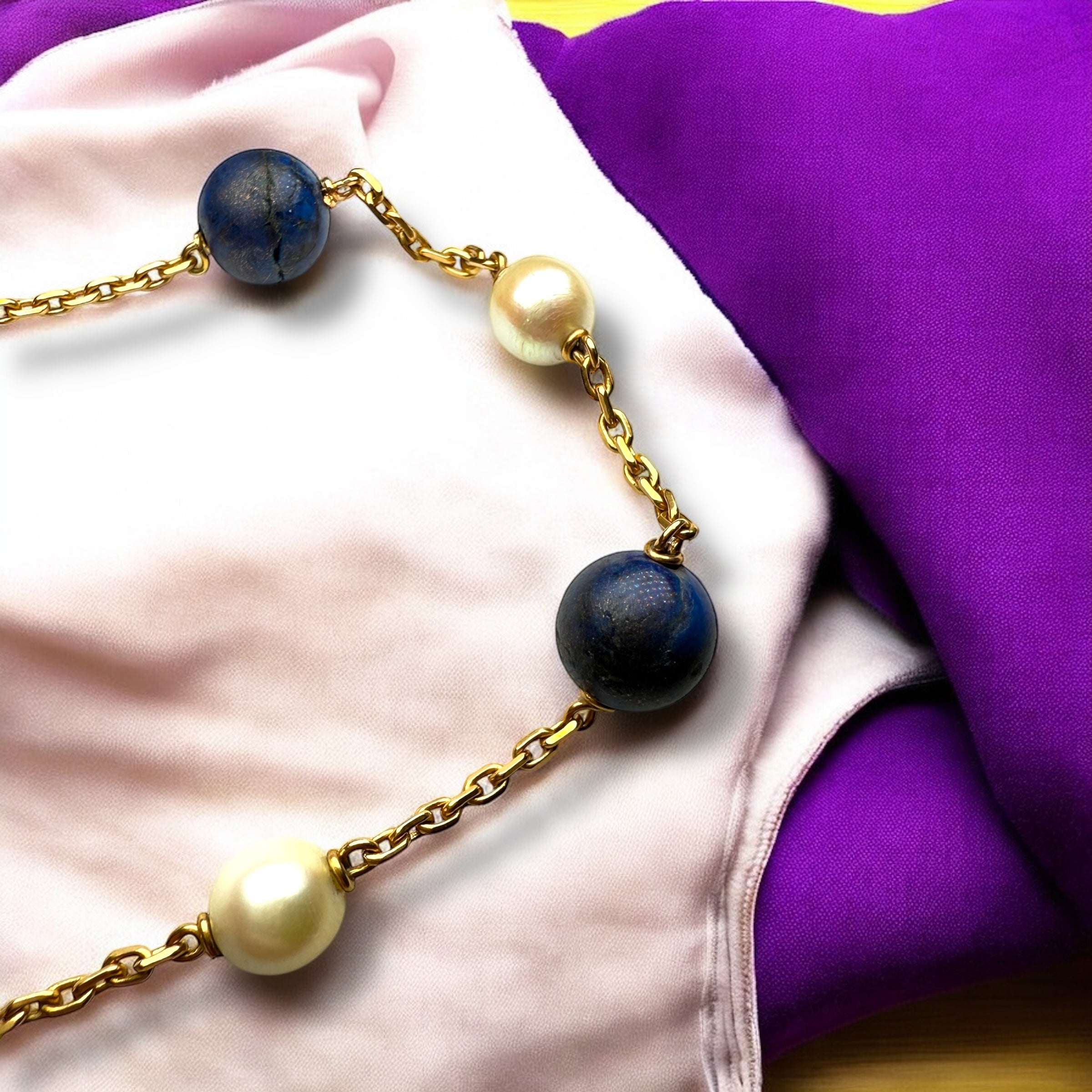 Lapis and pearl gold bracelet