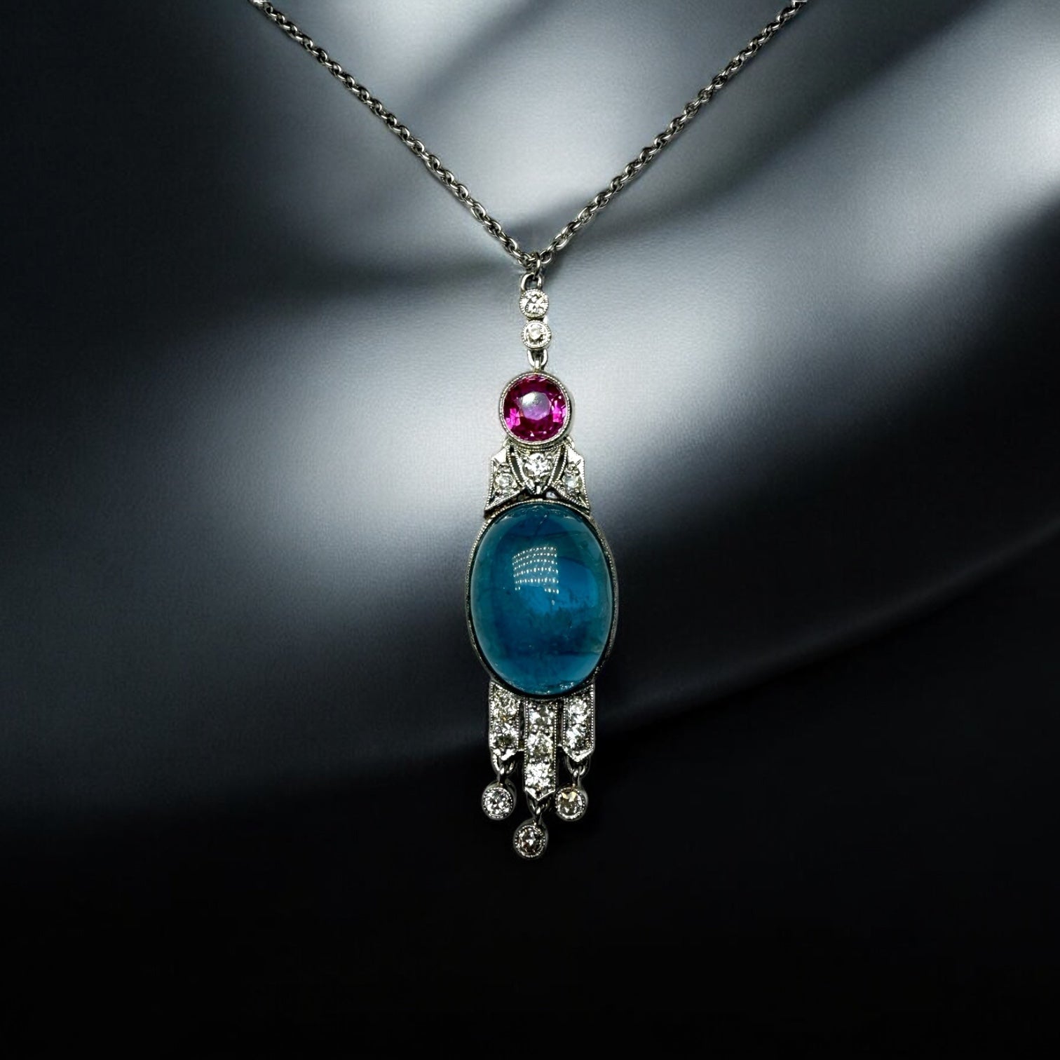 Platinum Necklace with Ruby and Diamonds for women