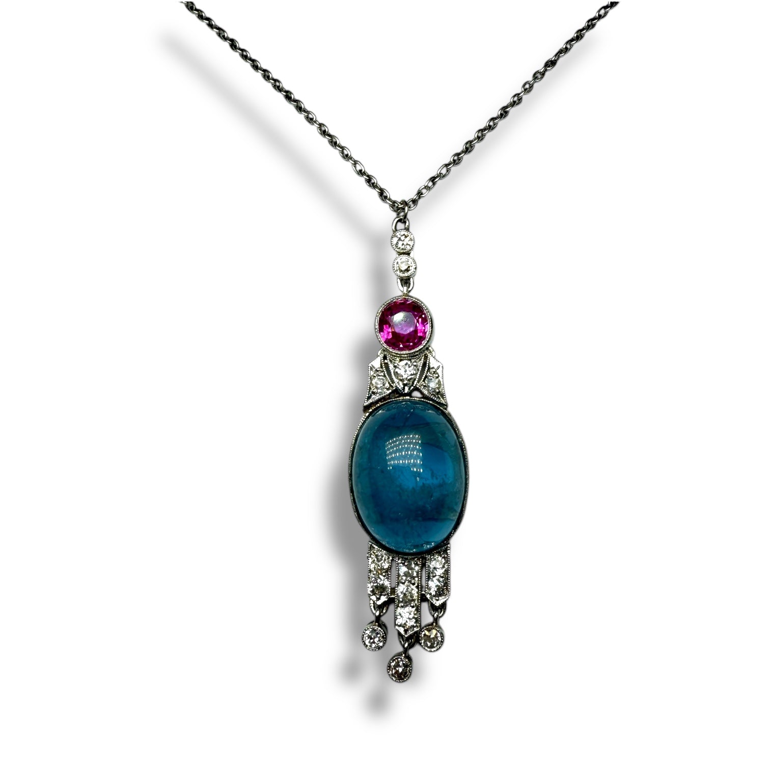 Platinum Necklace with Ruby and Diamonds for women