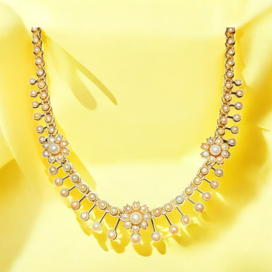 Victorian 18k gold Pearl necklace for women