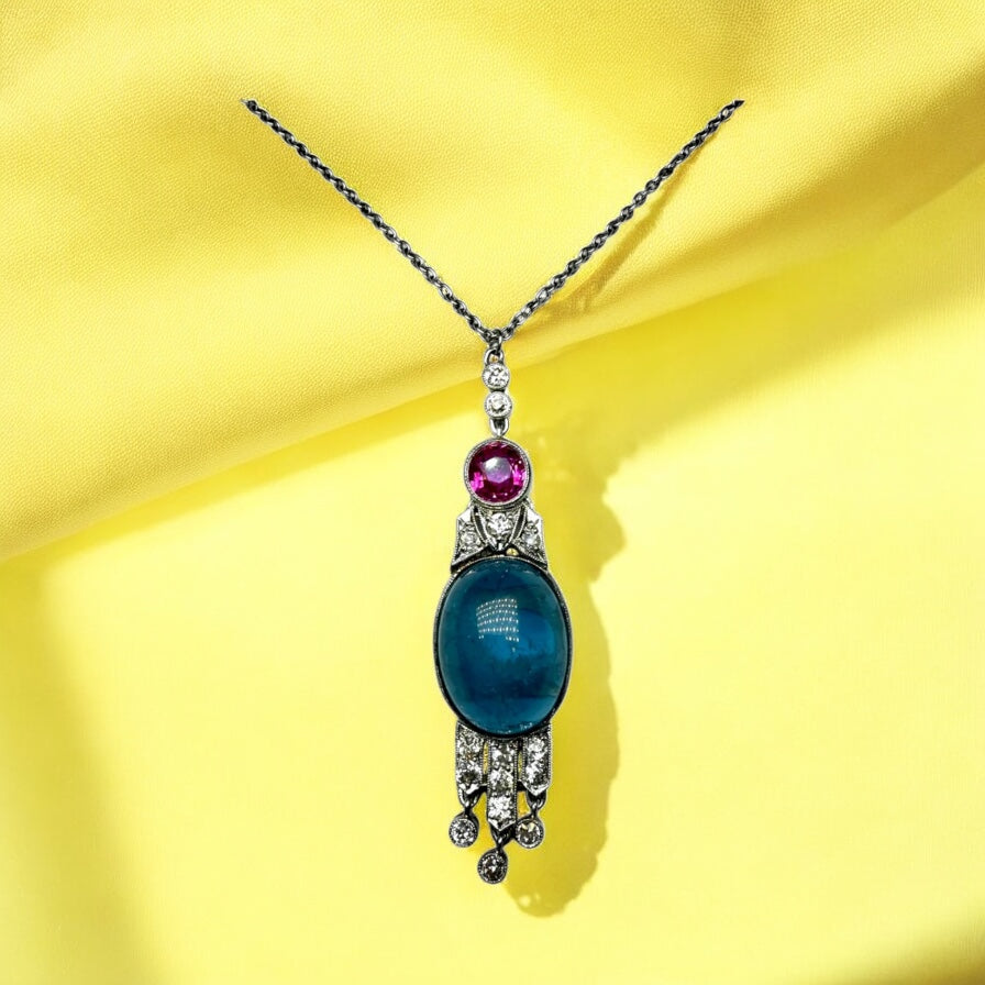 Platinum Necklace with Ruby and Diamonds for women