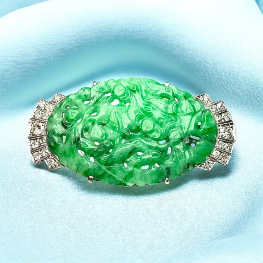 Jade and diamonds brooch