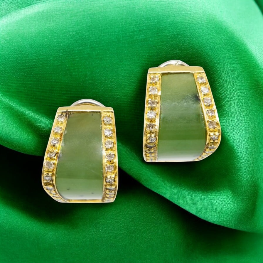 Nephrite Jade & Diamond Earrings