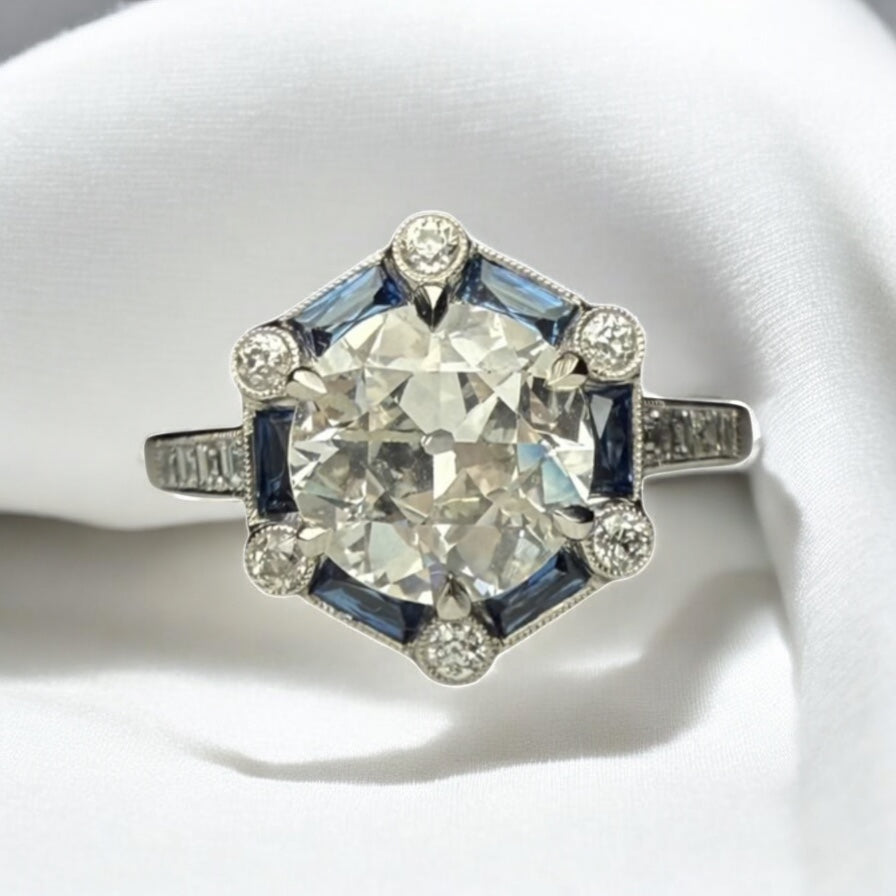 Diamonds and sapphire ring