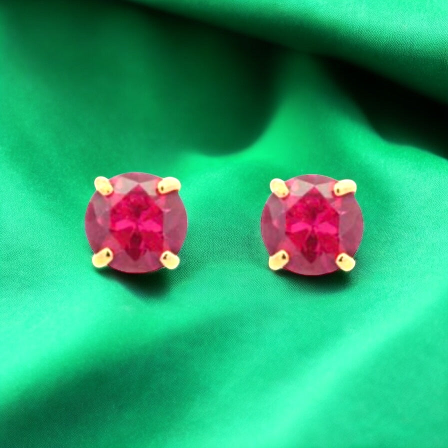9ct Yellow Gold Earrings 5mm Round Created Ruby