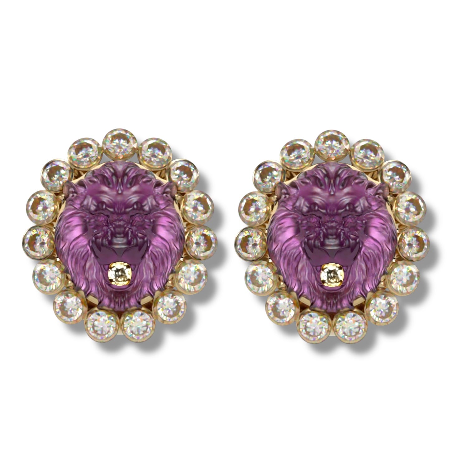 Lion Head 18K Gold Diamonds carrings