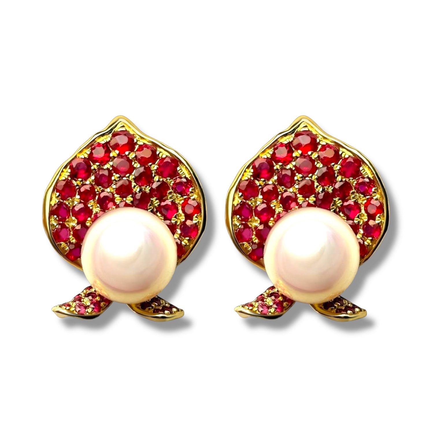 Ruby & Pearl 18K YellowGold Earrings