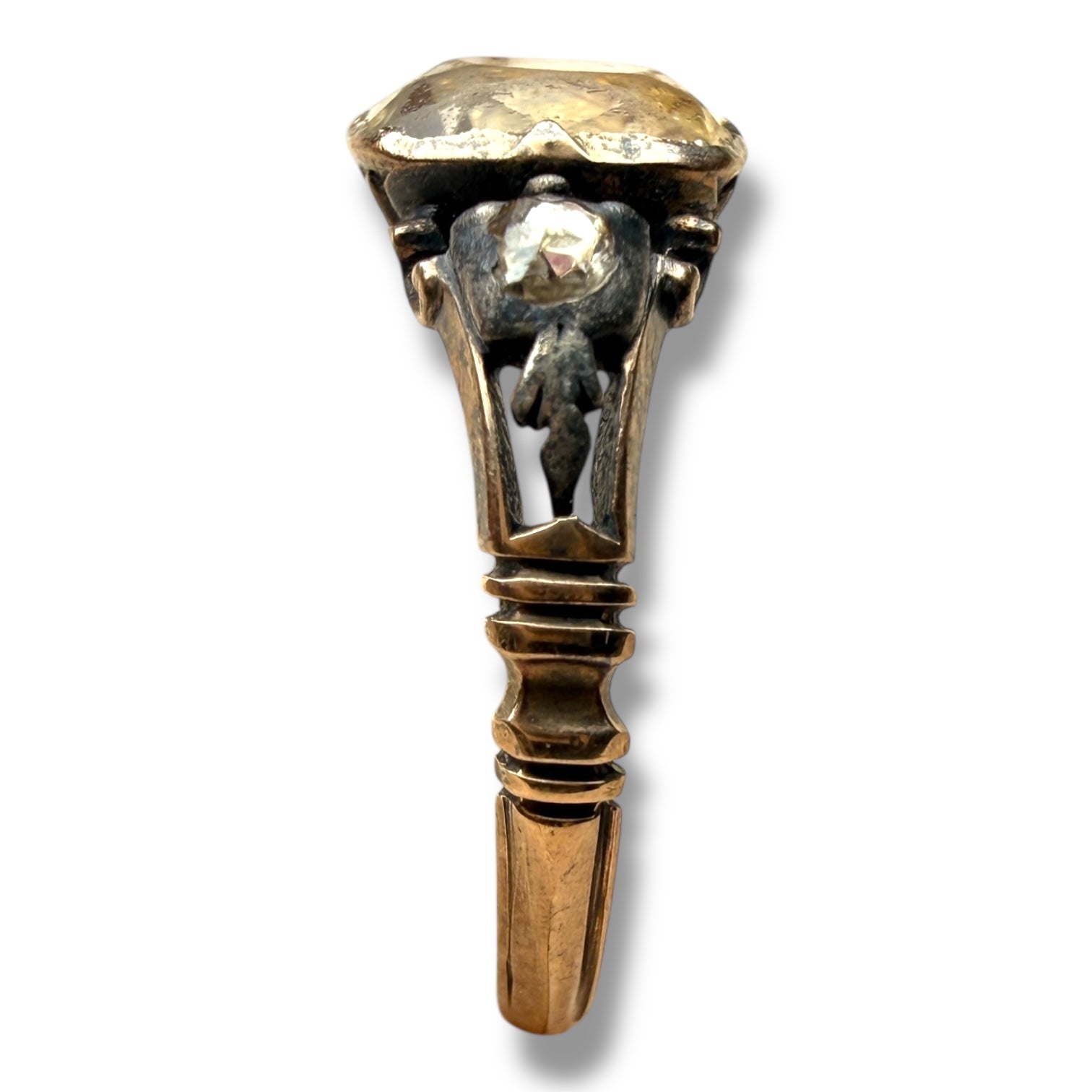 Georgian Rock Crystal and Diamond Ring in 15ct Gold – Size O½ UK (2.2 g)