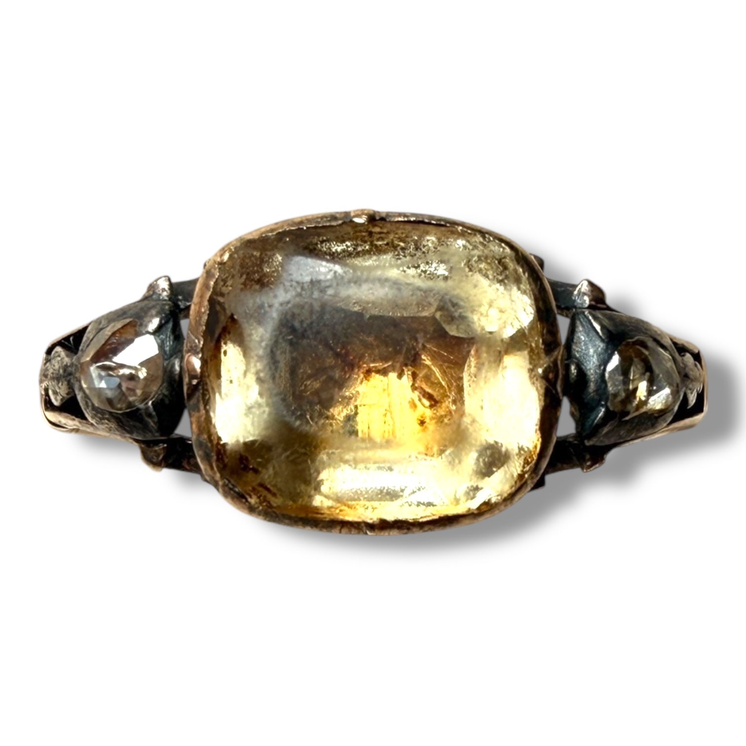 Georgian Rock Crystal and Diamond Ring in 15ct Gold – Size O½ UK (2.2 g)