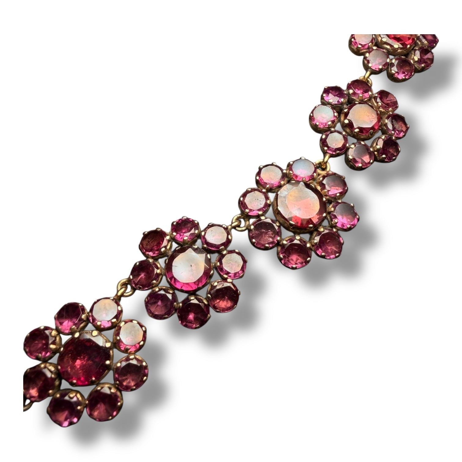 18K Gold Garnet Floral Necklace – Approx. 27 Carats