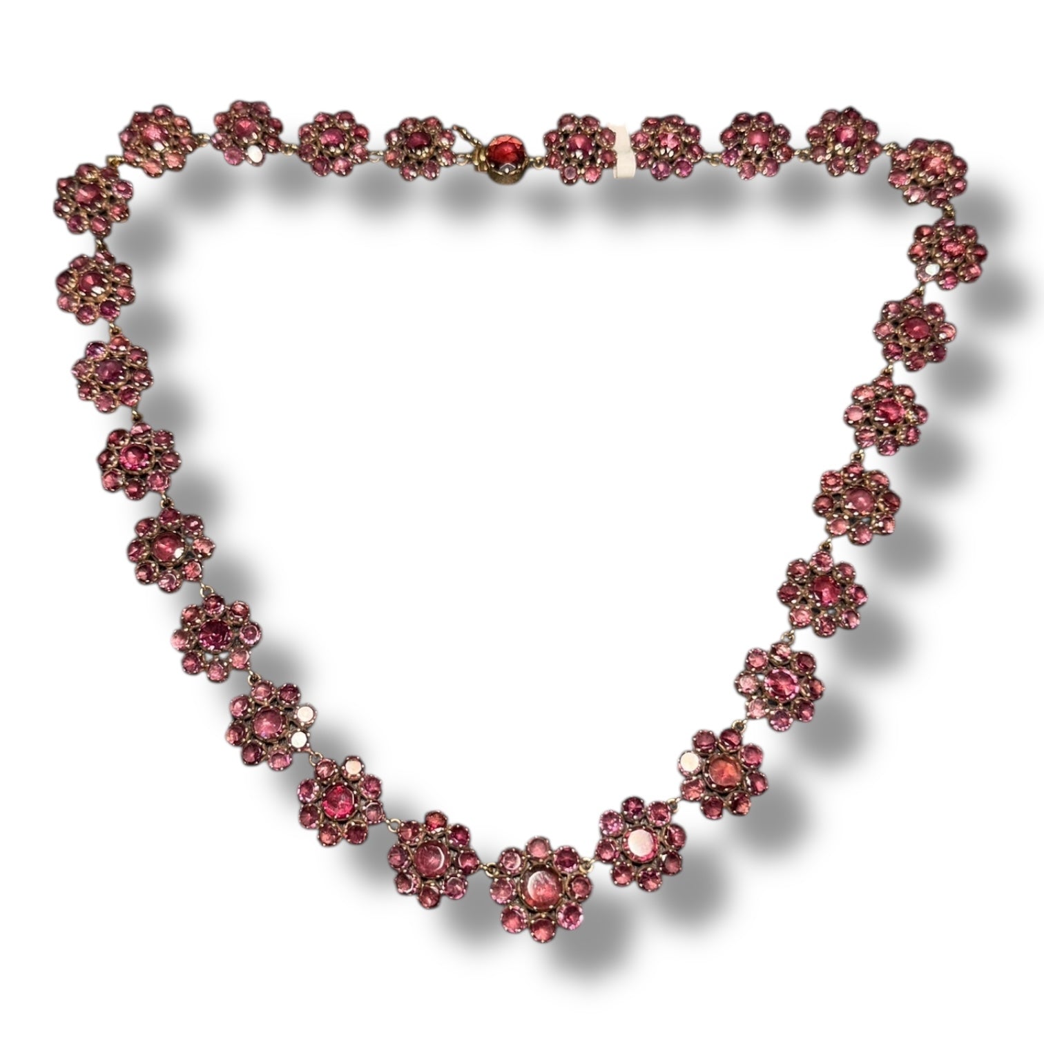 18K Gold Garnet Floral Necklace – Approx. 27 Carats