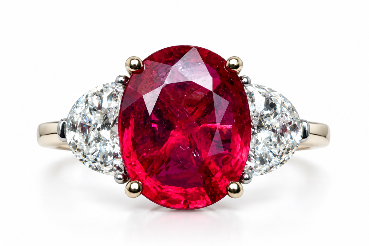 18k Gold Ring with 2.42ct Ruby and 0.50ct Diamonds – Size N (Resizable)