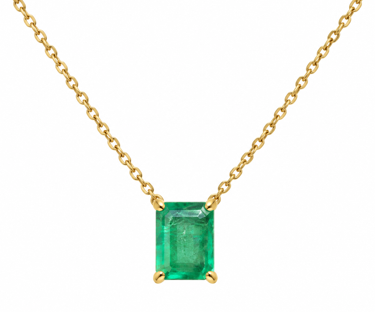Collier pendentif émeraude naturelle en or jaune 9 carats