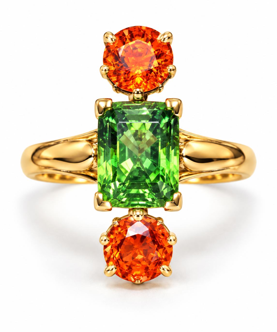 Green zircon and garnet ring