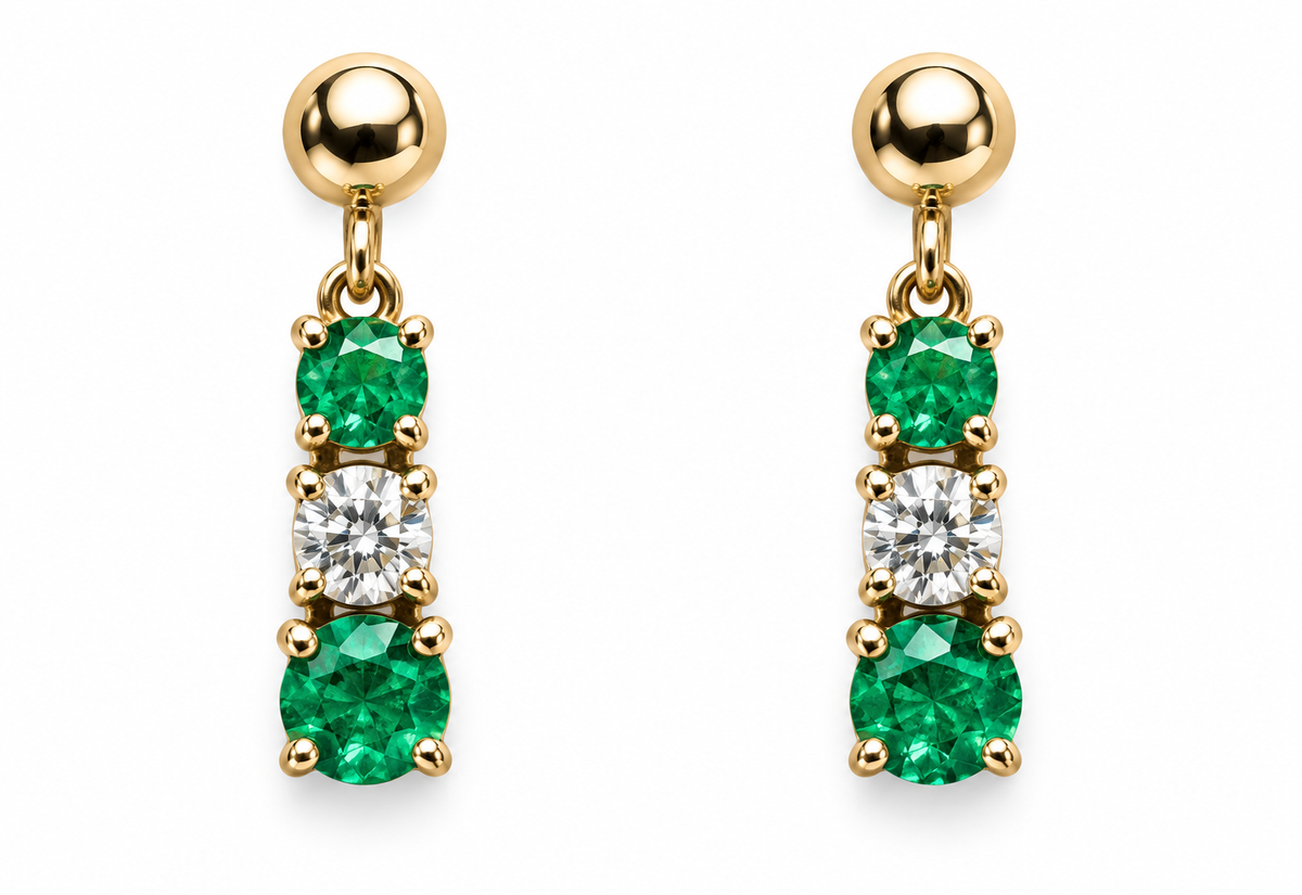 9k gold Emerald and diamond earring