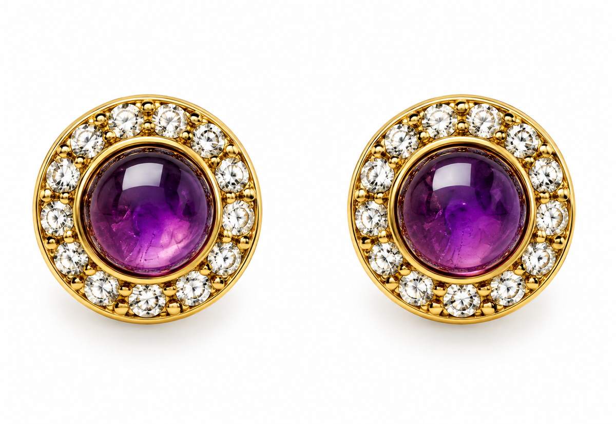 9k gold diamond and amethist earring