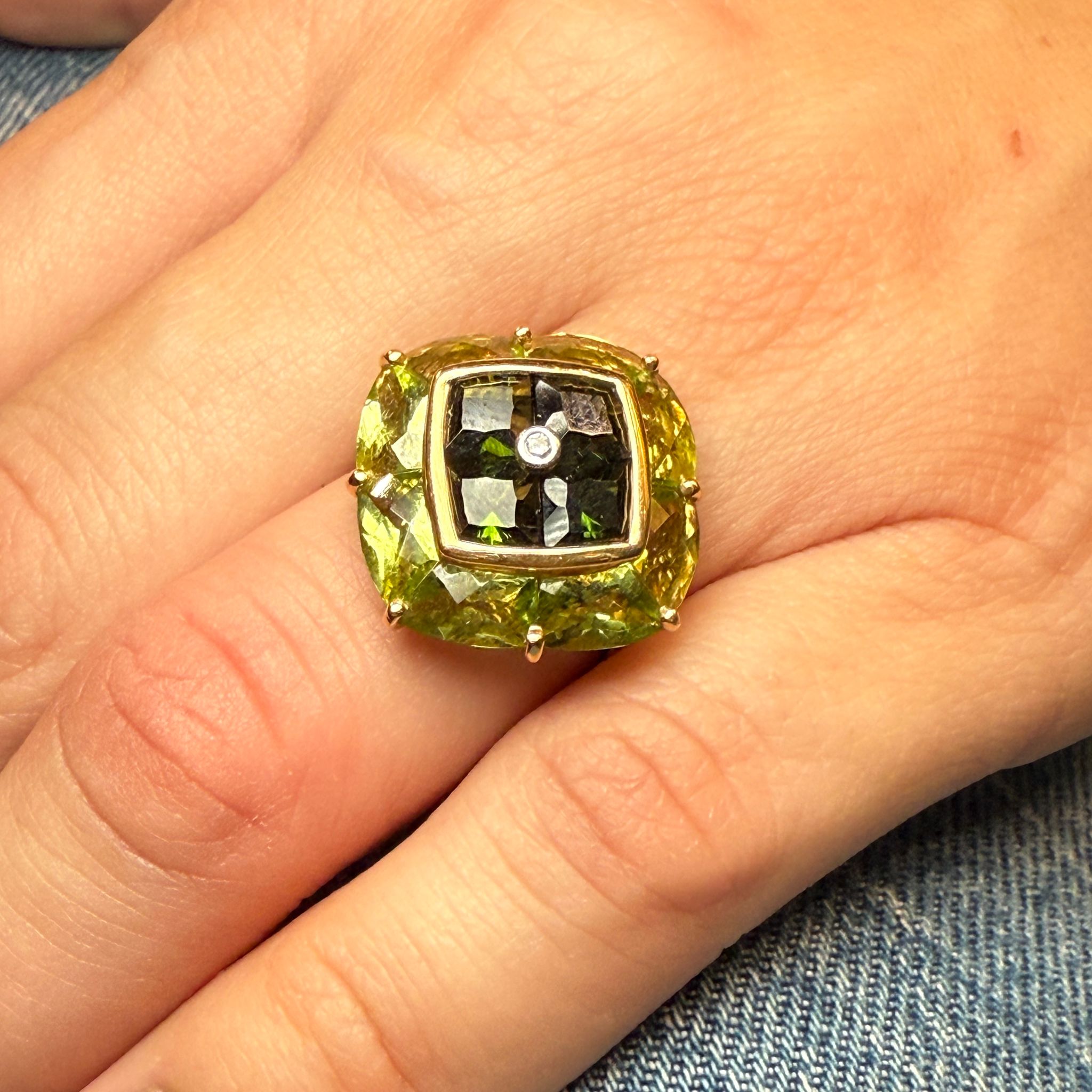 Peridot and diamond gold ring
