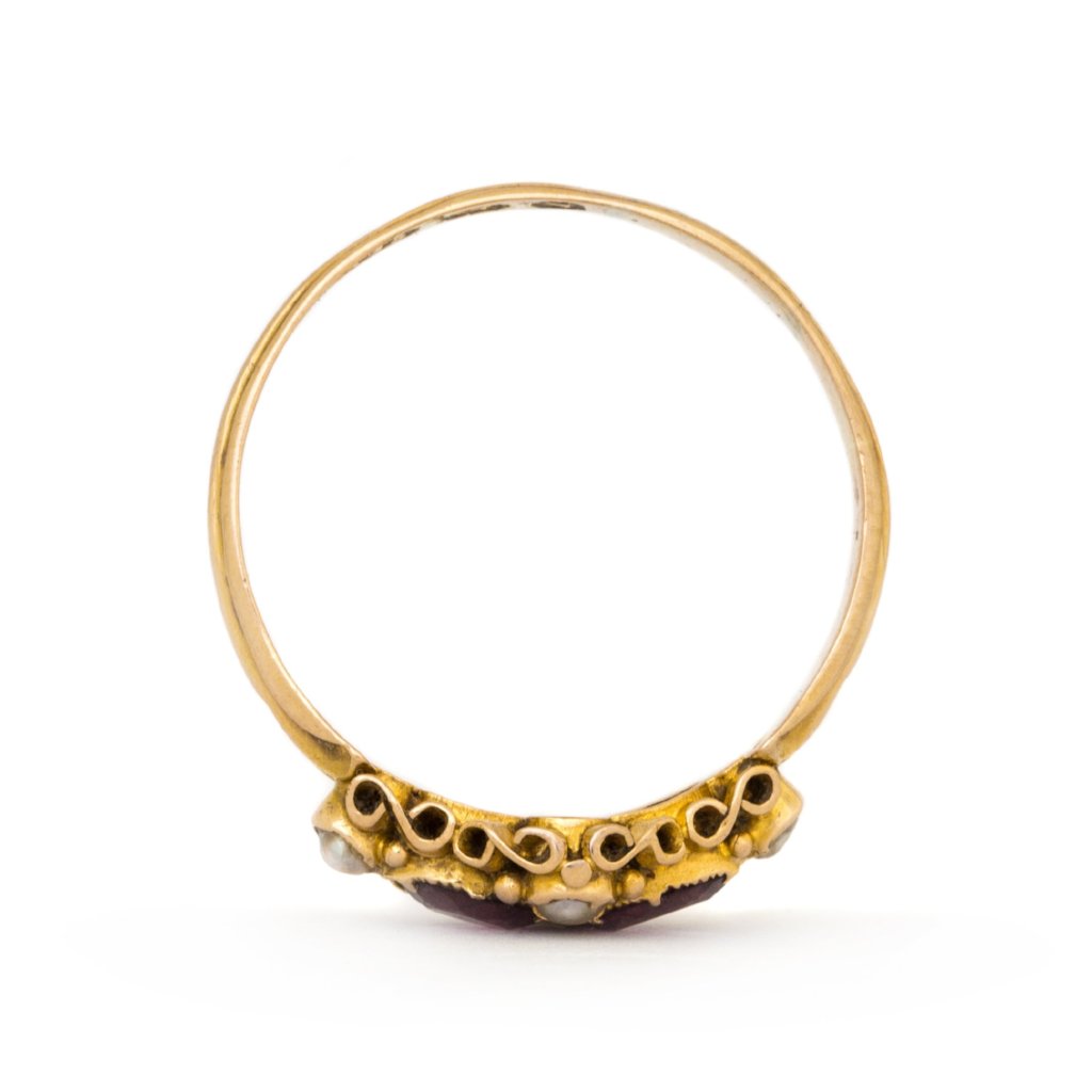 Solid Gold Tourmaline and Pearl Ring