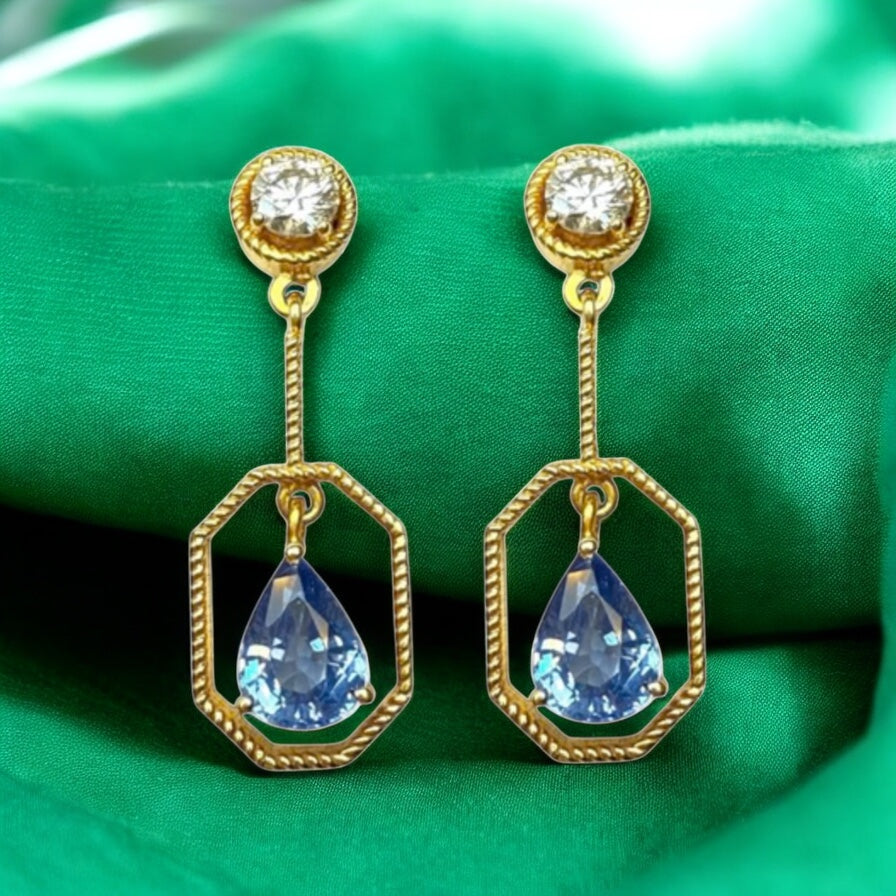 Sapphire and diamond drip earrings in 14k gold