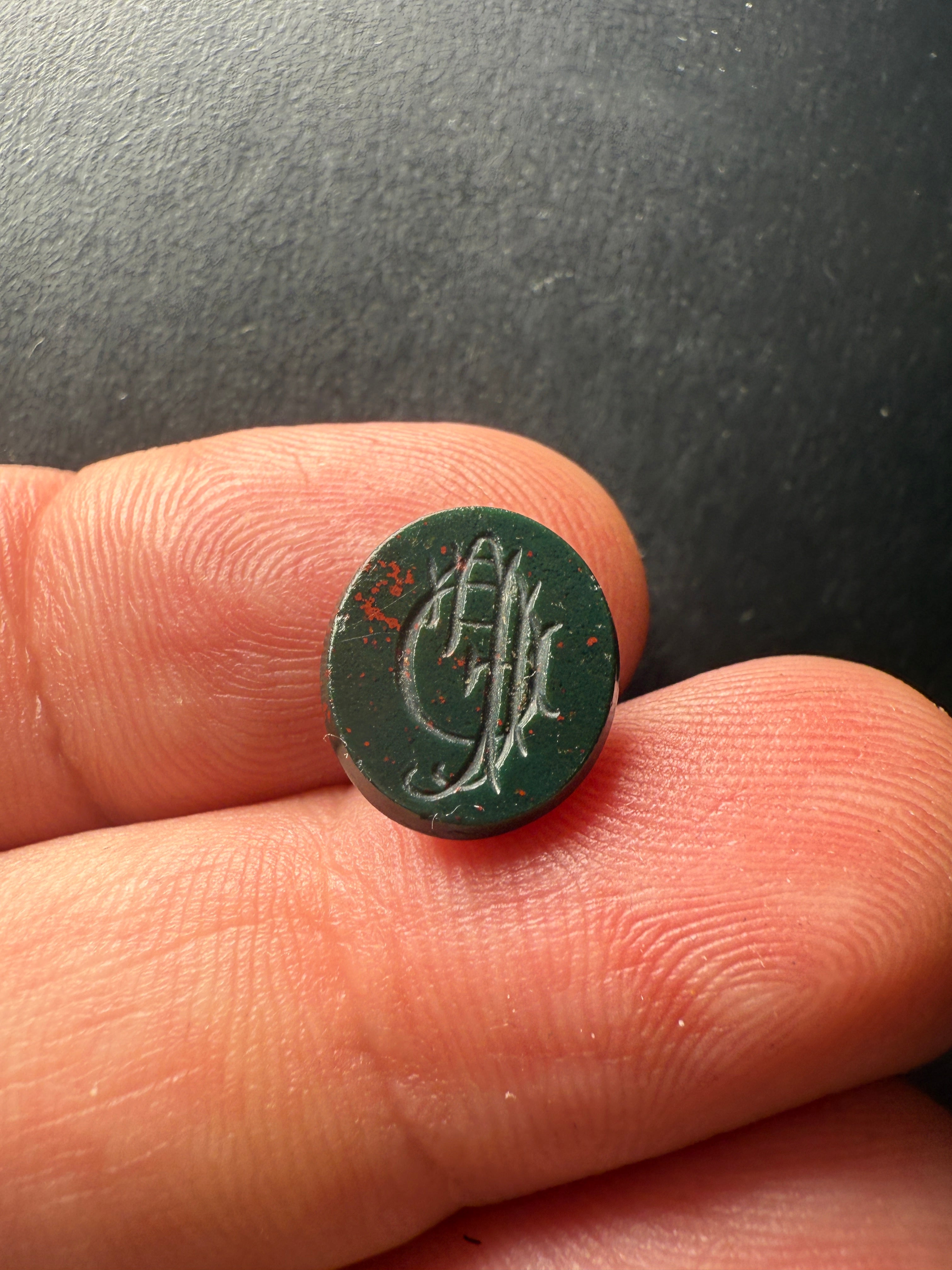 Antique Bloodstone Intaglio with Gothic Monogram – 1.2 x 1.1 cm