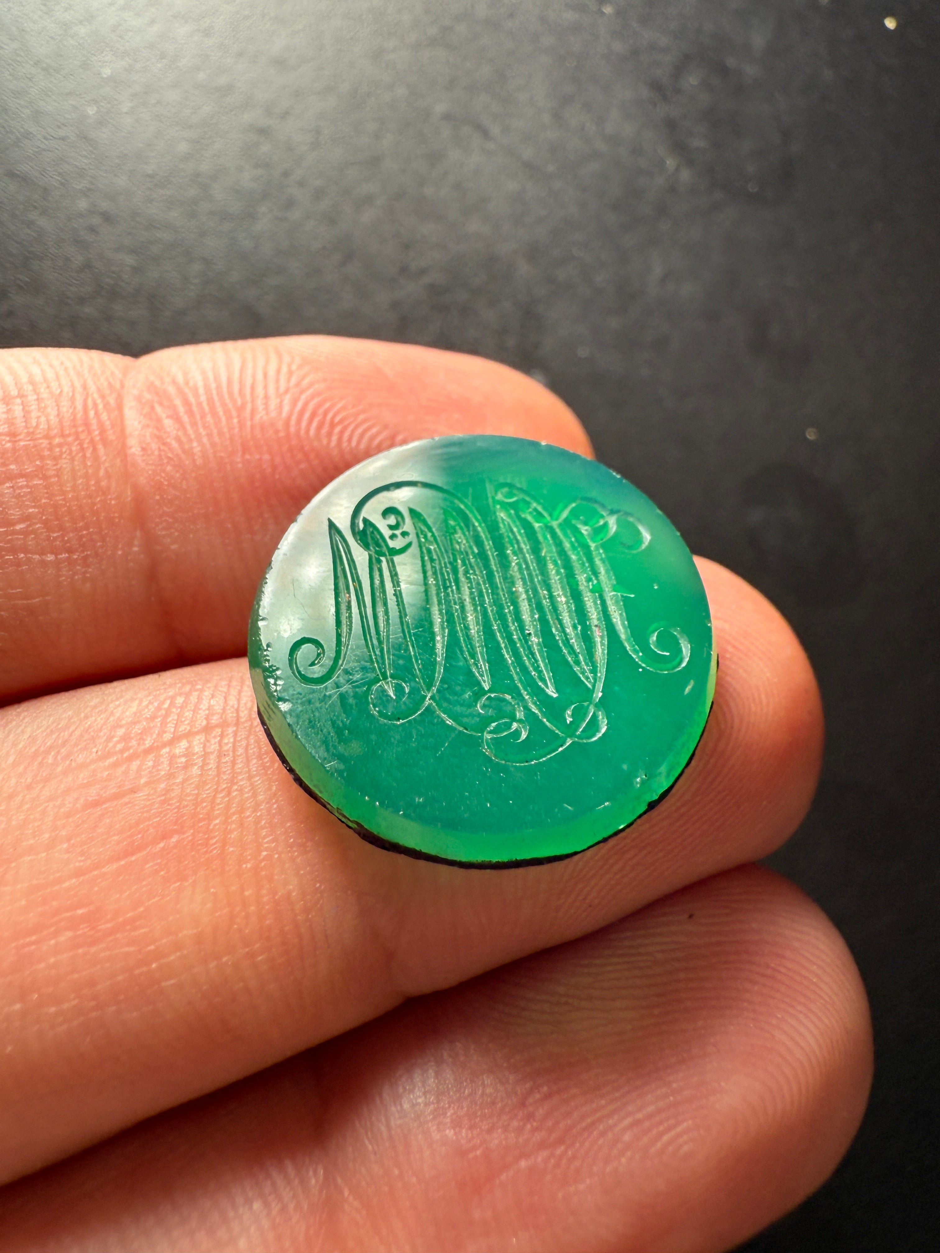 Antique-Style Green Glass Intaglio Seal 