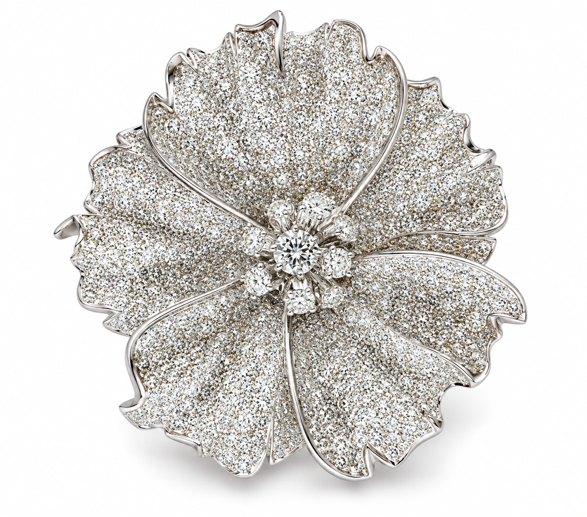 Vintage Diamond Flower Ring in 18k White Gold