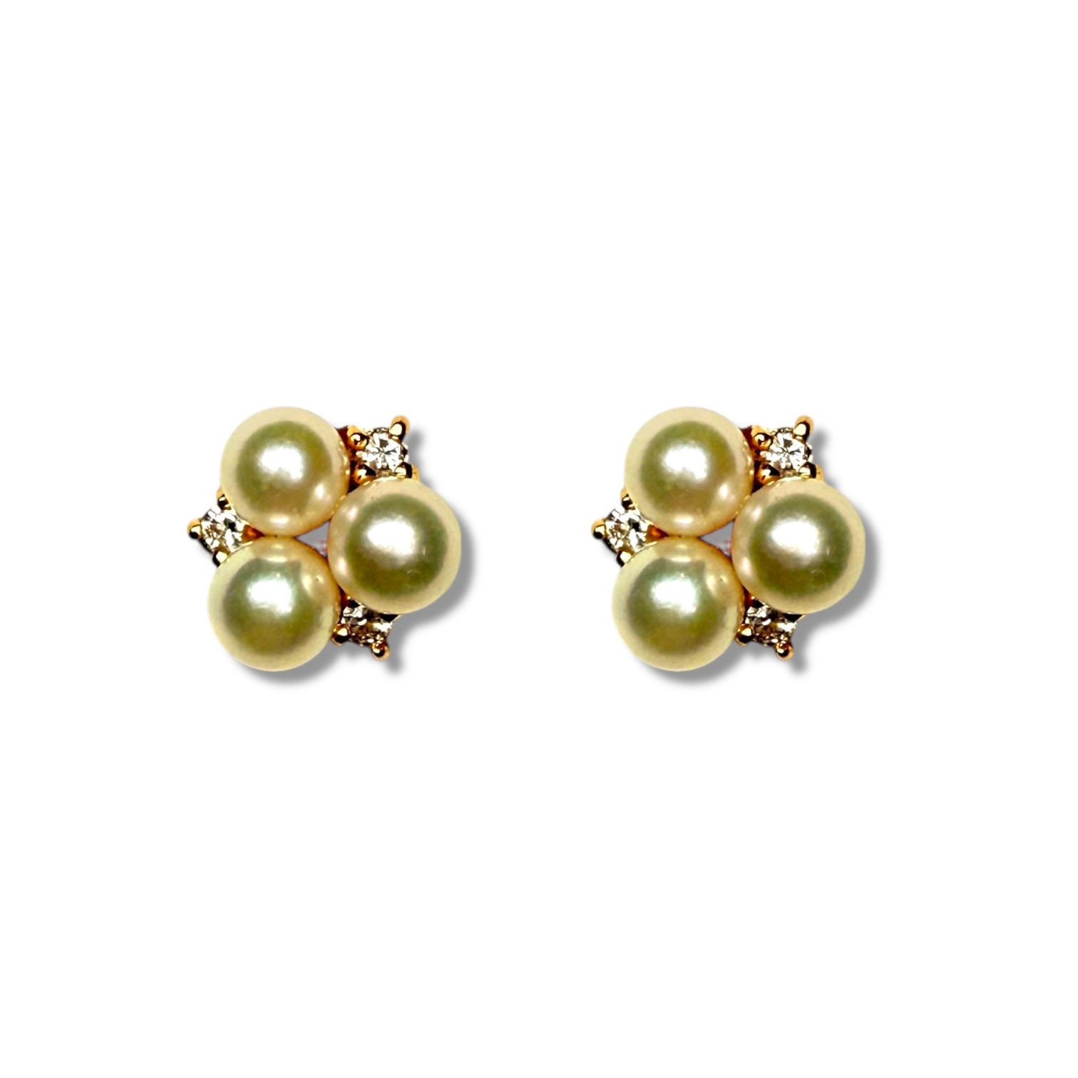 18K Yellow Gold Pearl and Diamond Cluster Earrings – 1.7g