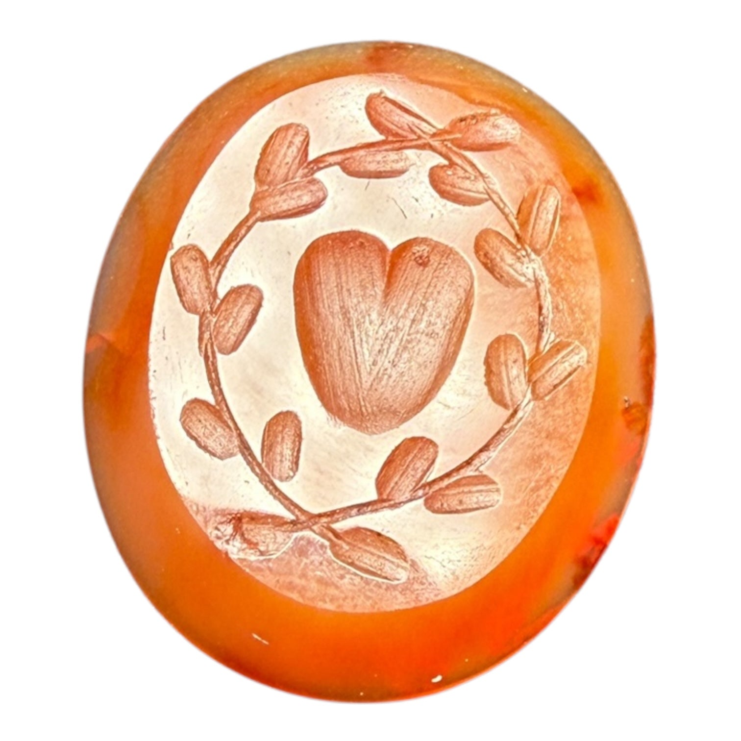 Antique Carved Stone Intaglio – Heart Wreathed in Laurel
Dimensions: 1.5 x 1.8 cm