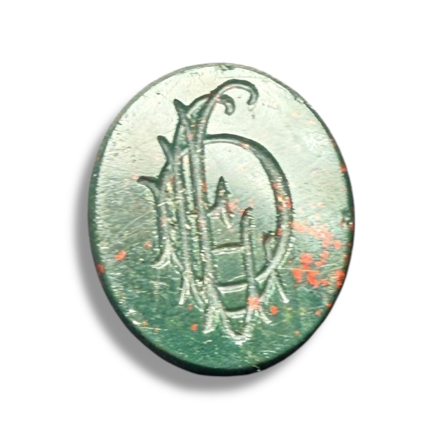 Antique Bloodstone Intaglio with Gothic Monogram – 1.2 x 1.1 cm