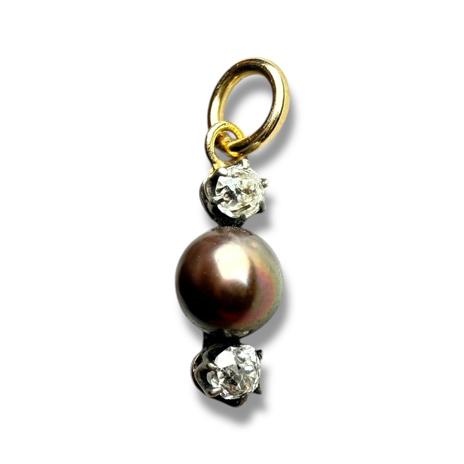 9k gold pearl and diamond pendant