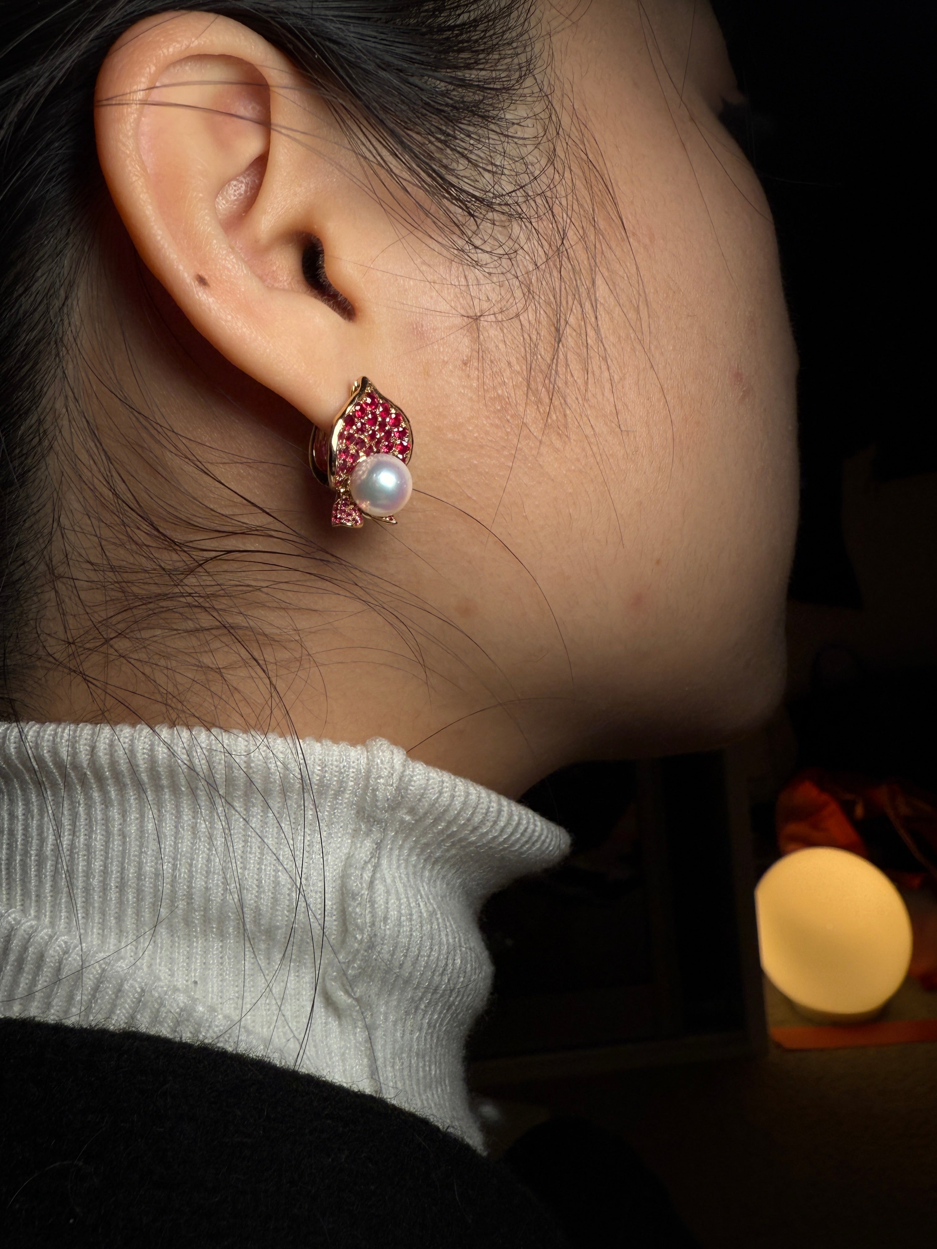 Ruby & Pearl 18K YellowGold Earrings