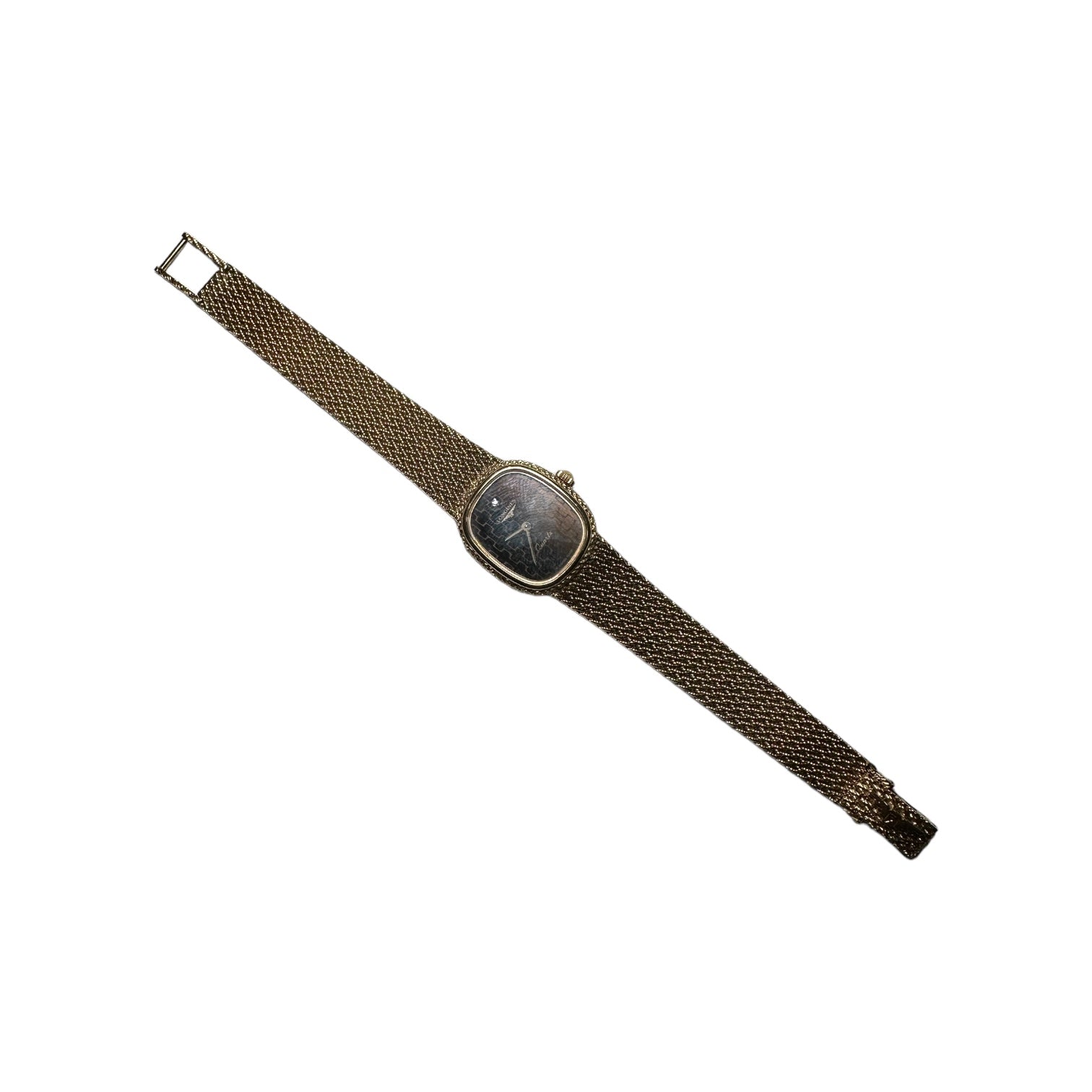 Vintage Longines 18k Yellow Gold Quartz Watch with Woven Bracelet