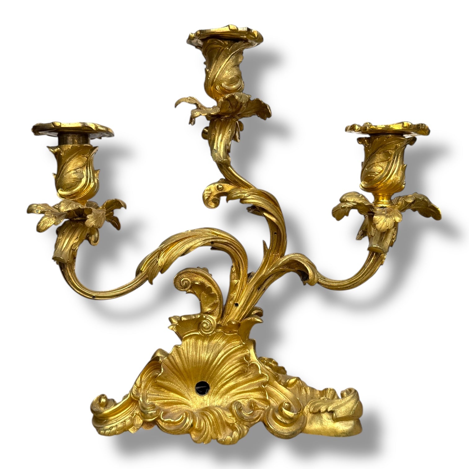 Elegant Gilt Bronze Three-Arm Candelabra