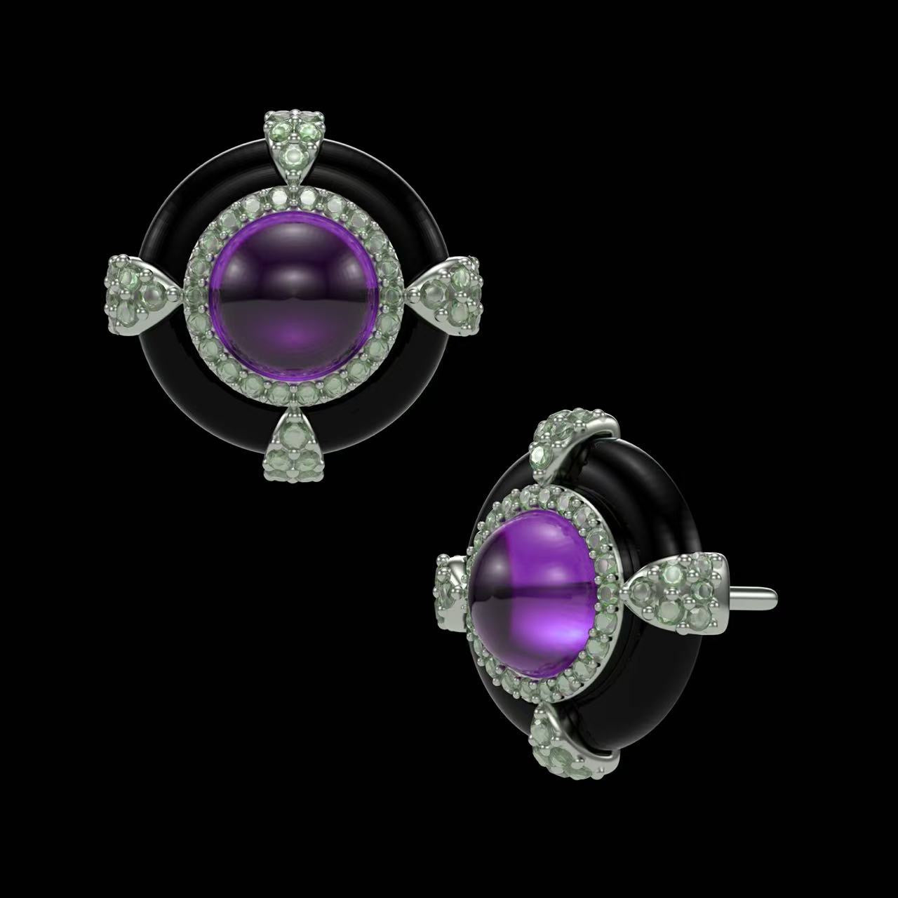 Cabochon-cut Platinum StudEarrings