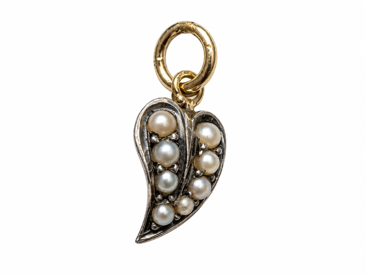 Delicate Leaf-Shaped Pendant in Silver and Gold with Pearl