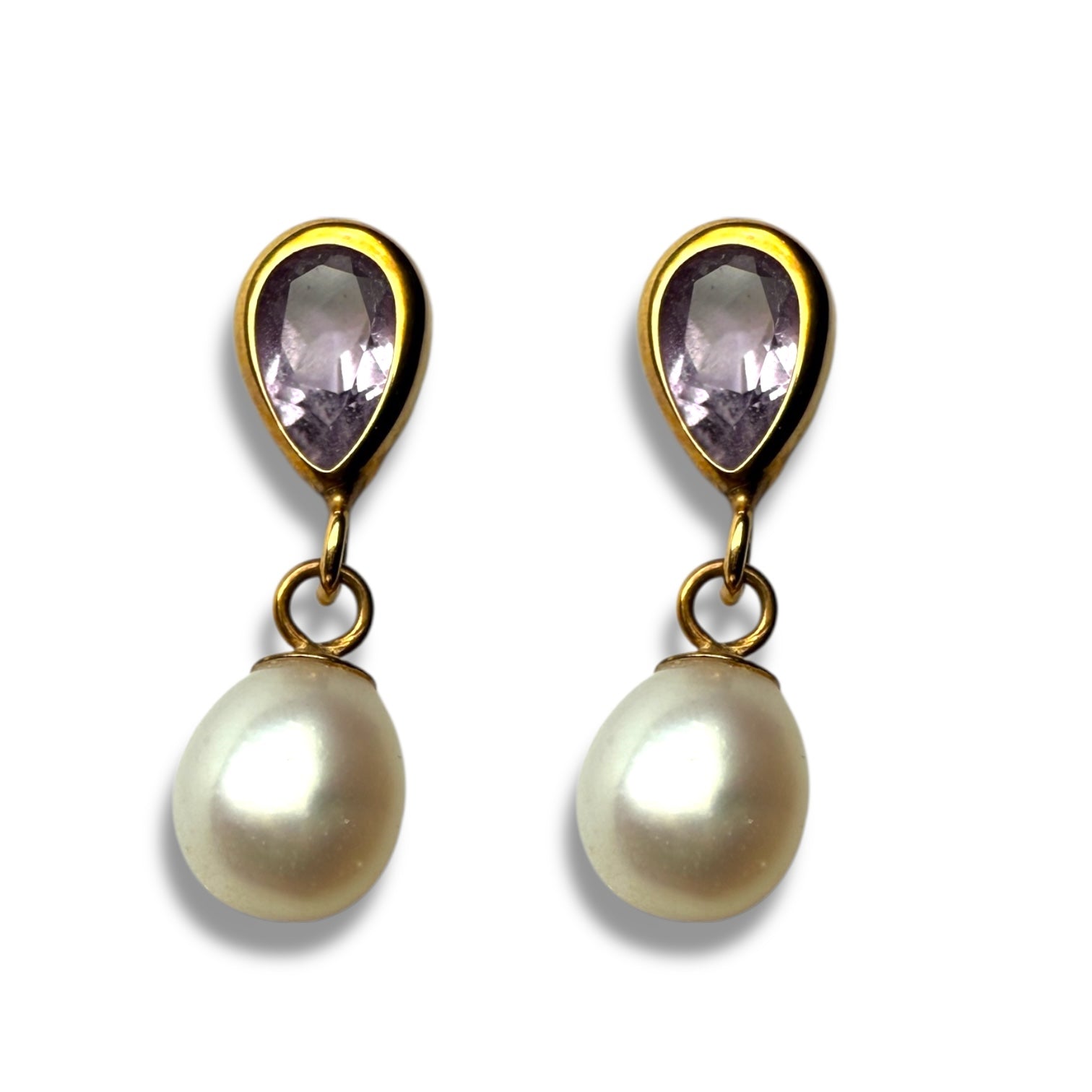 9k Amethyst and pearl gold earring