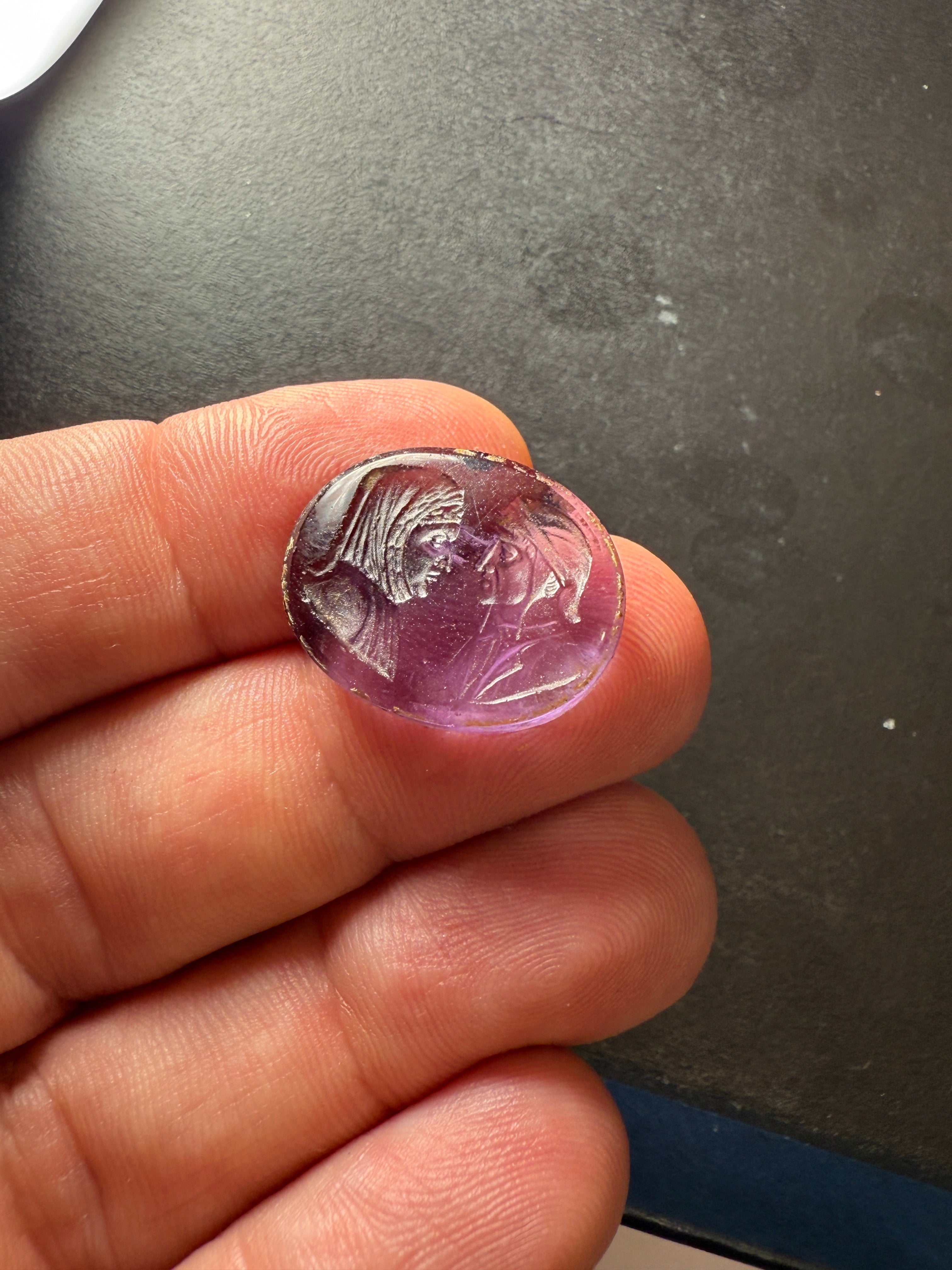 Antique Purple Glass Intaglio – Dante and Boccaccio (or Dante and Virgil)