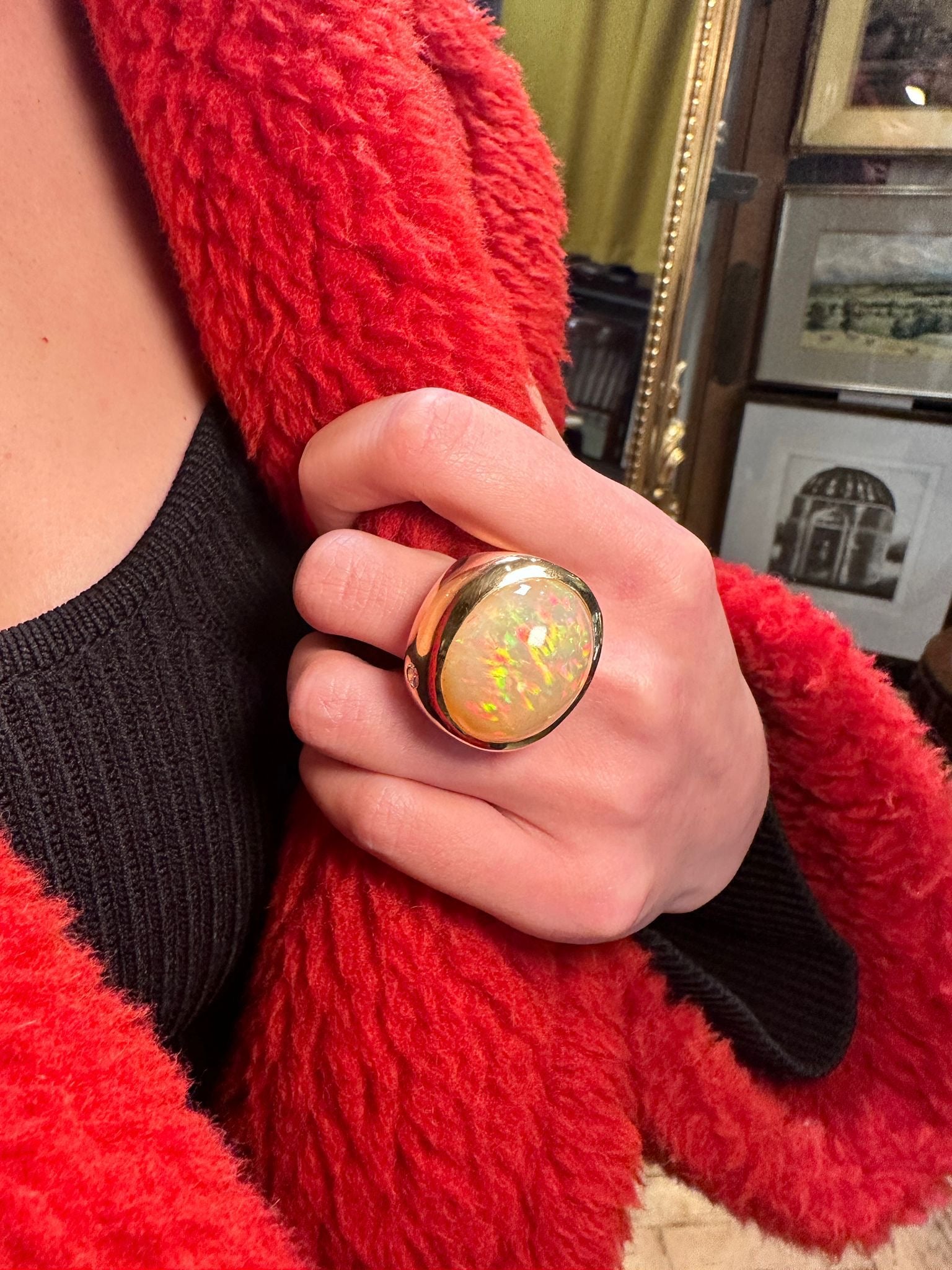 Opal and diamond gold ring