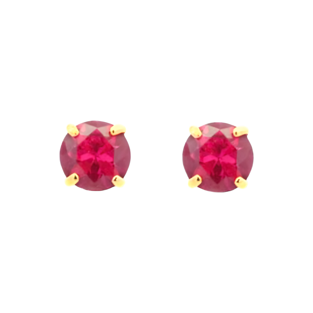 9ct Yellow Gold Earrings 5mm Round Created Ruby