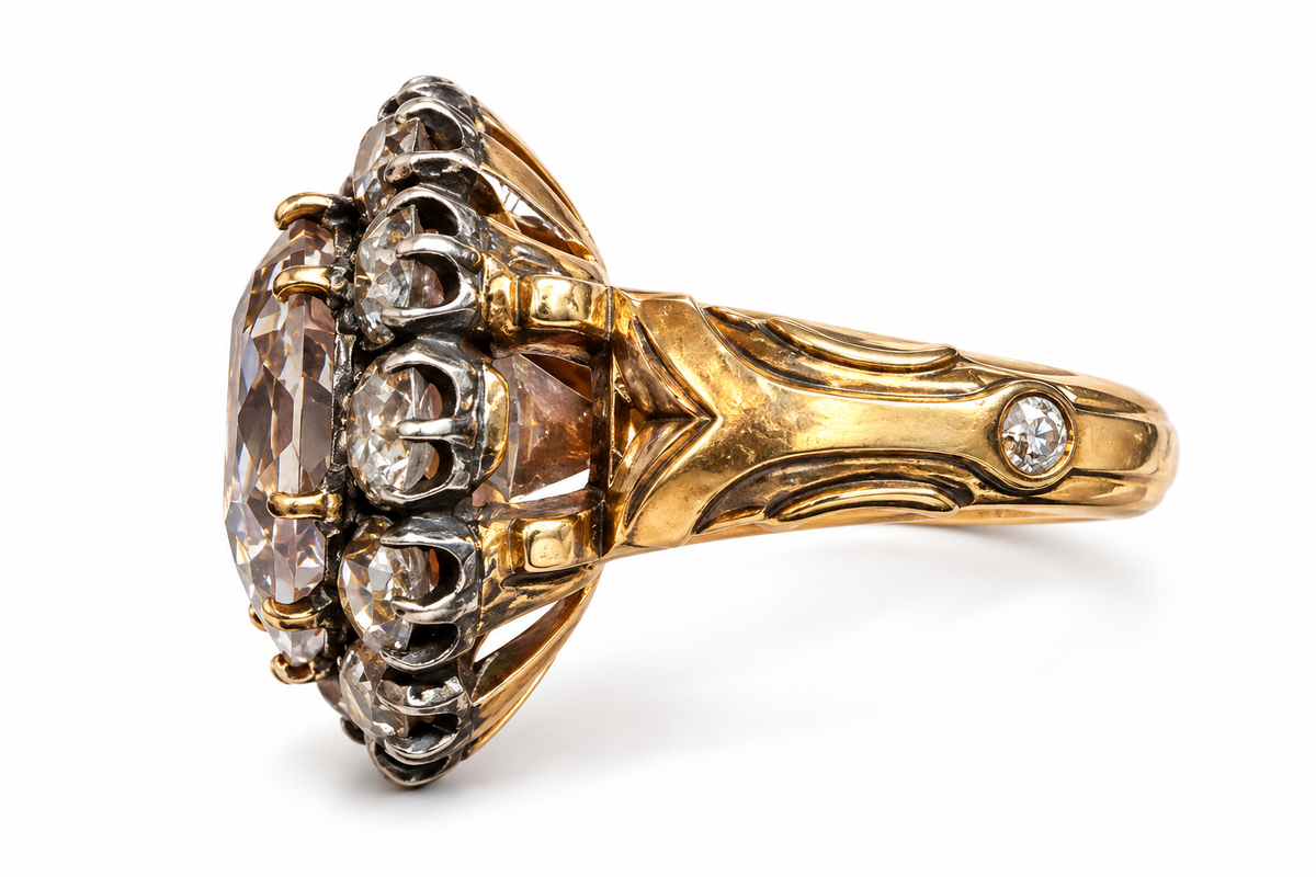 18ct Gold 8.30ct Topaz & 3.29ct Diamond Cluster Ring