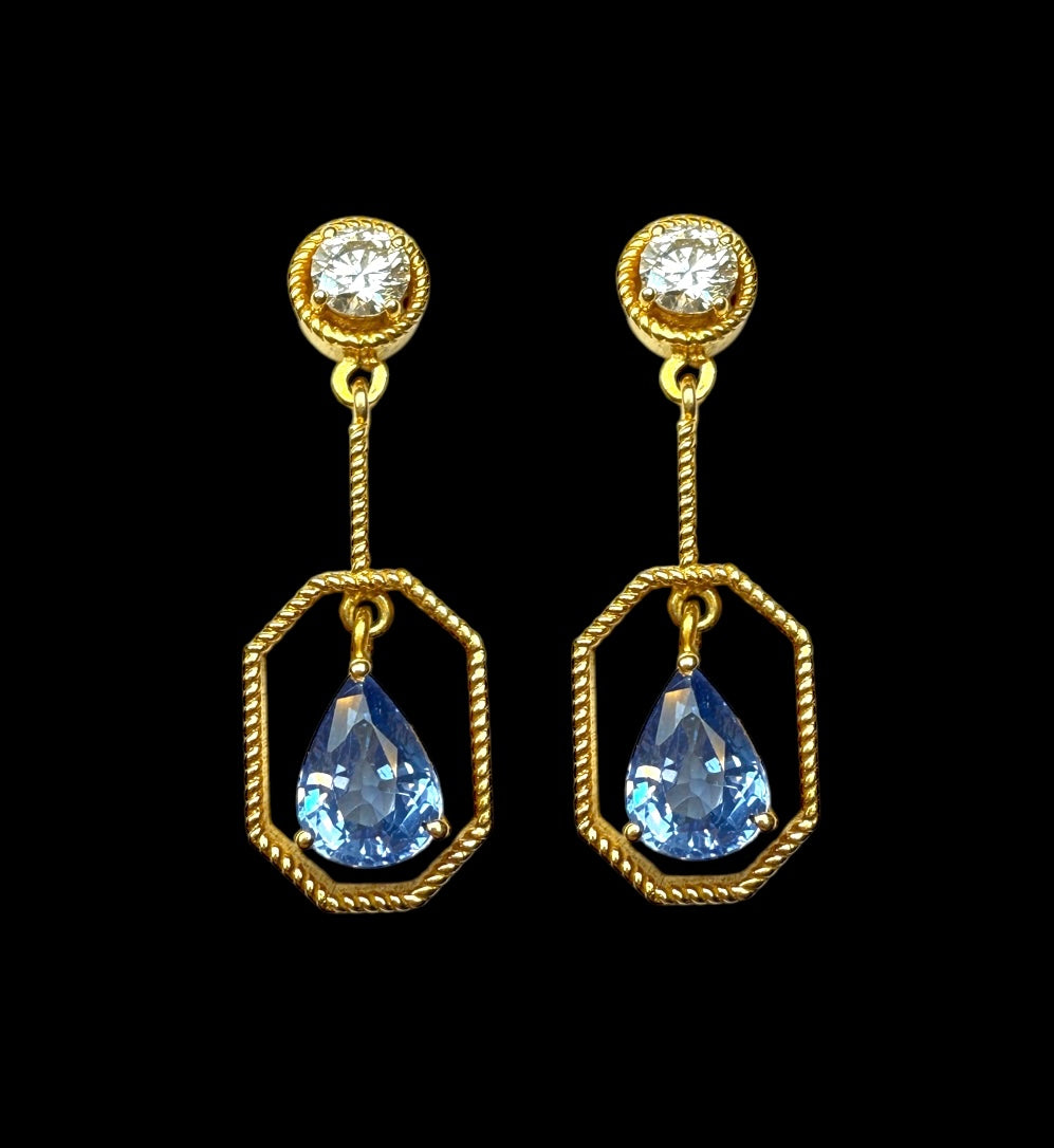 Sapphire and diamond drip earrings in 14k gold