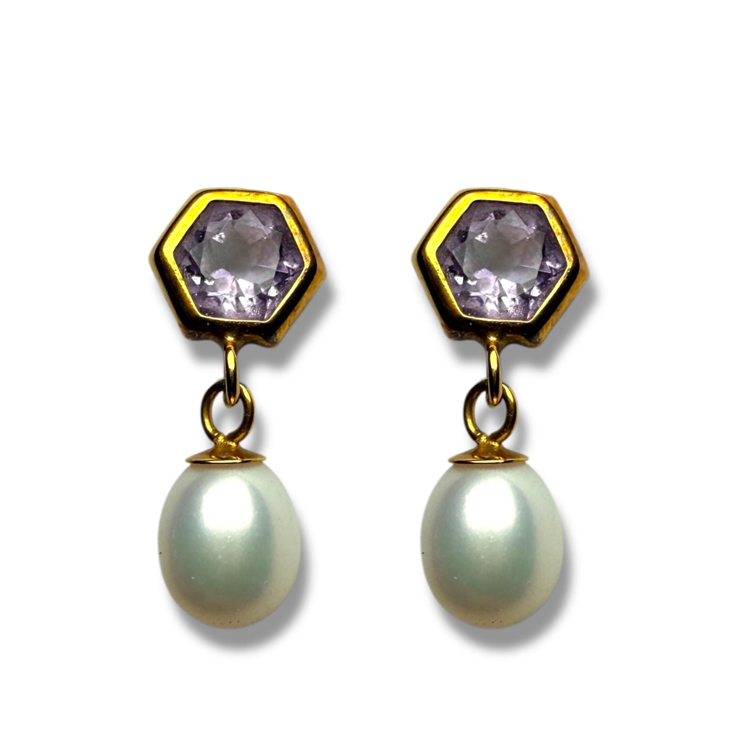 9k Amethyst and pearl gold earring