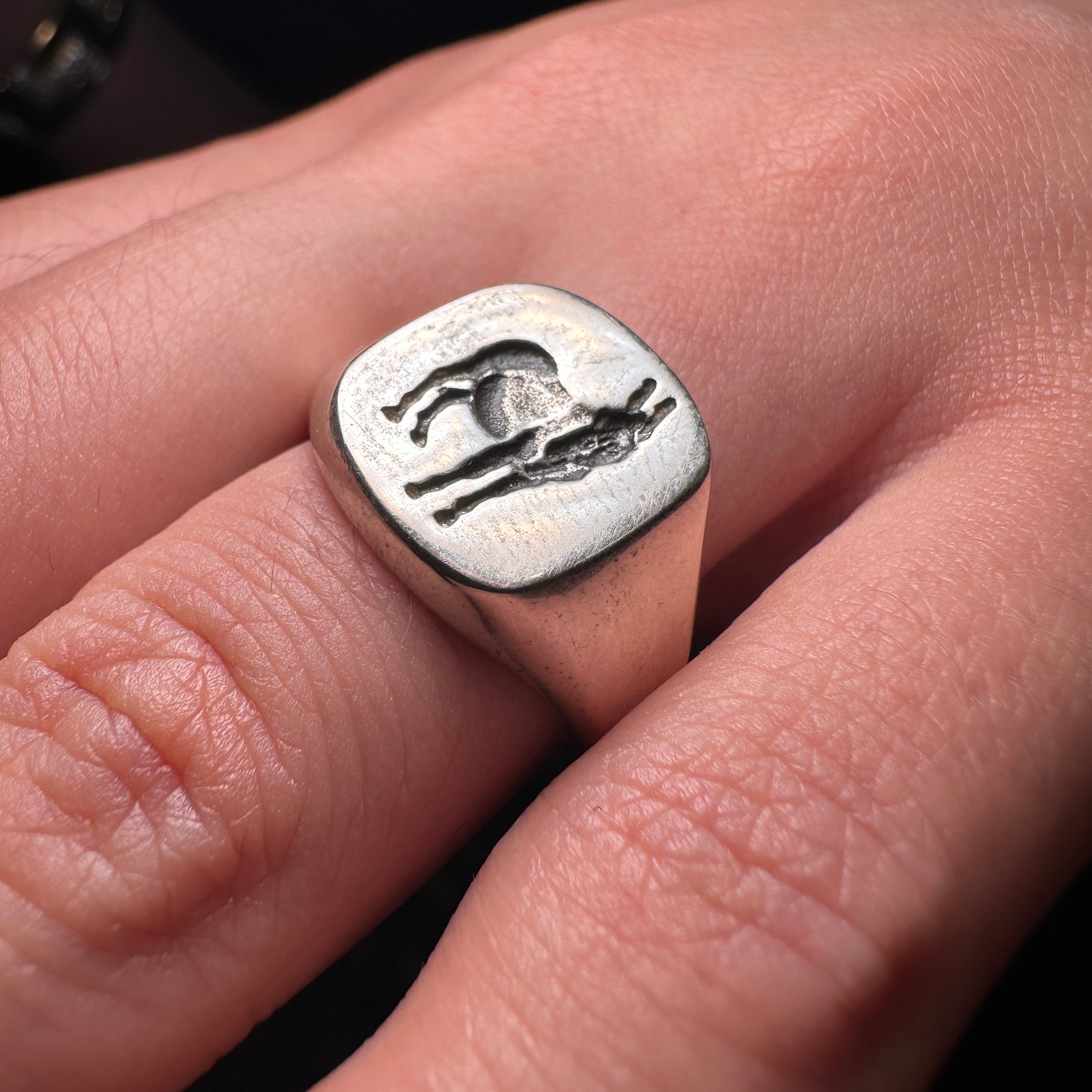 Donkey silver signet ring