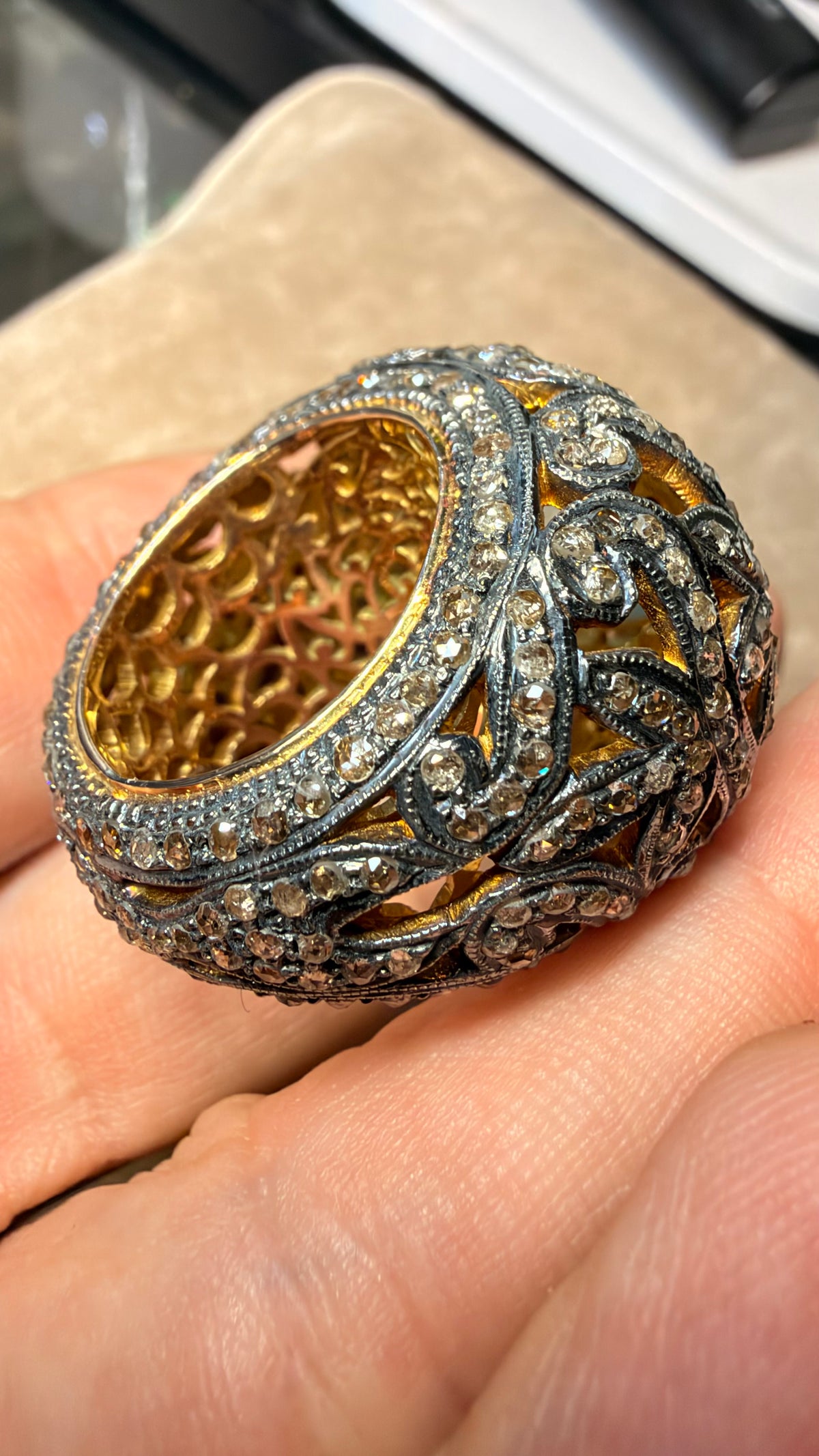 Aquamarine & Diamond Ring in Silver & Gold
