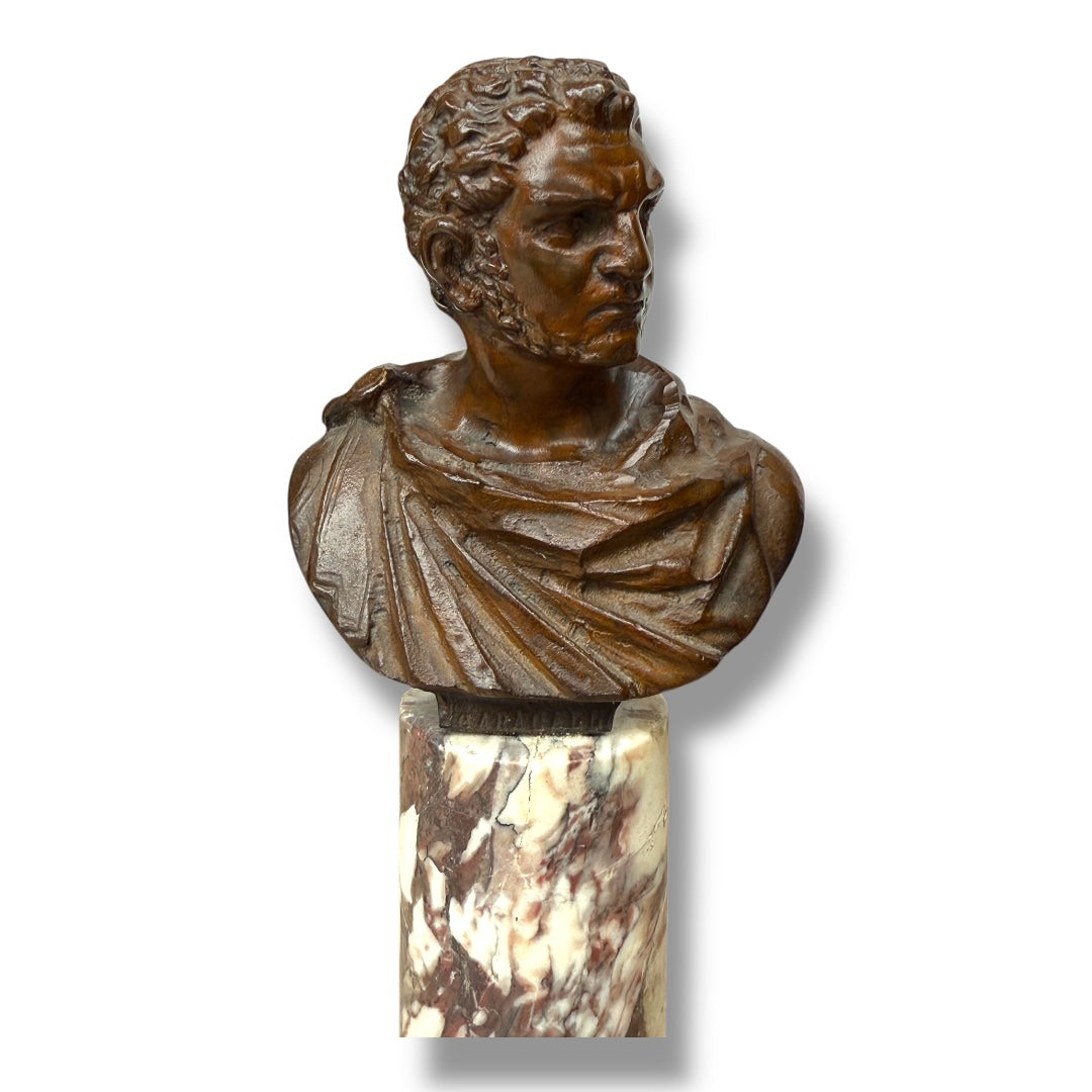 Bronze Bust of a Roman Figure on Marble Pedestal