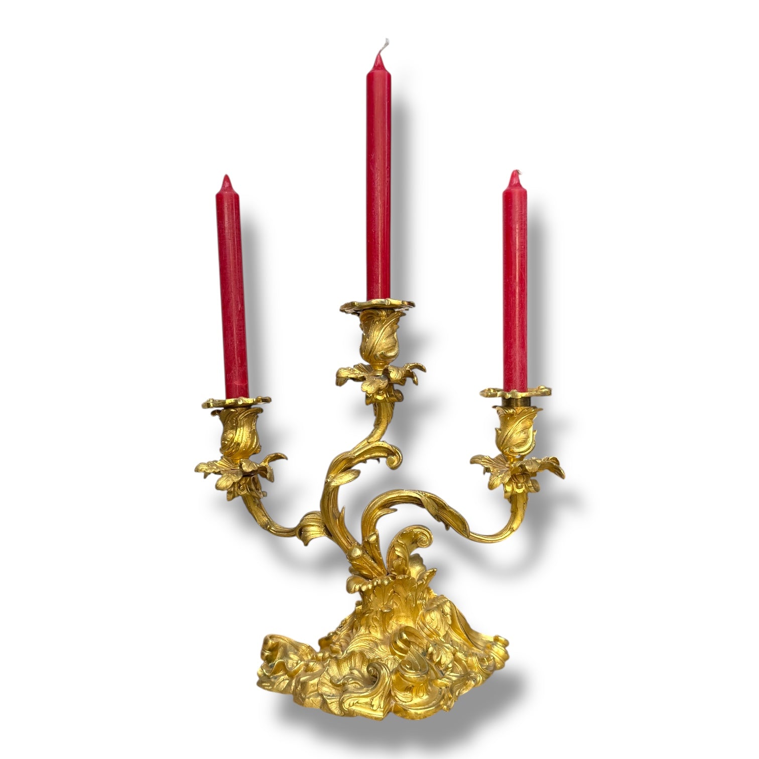 Elegant Gilt Bronze Three-Arm Candelabra